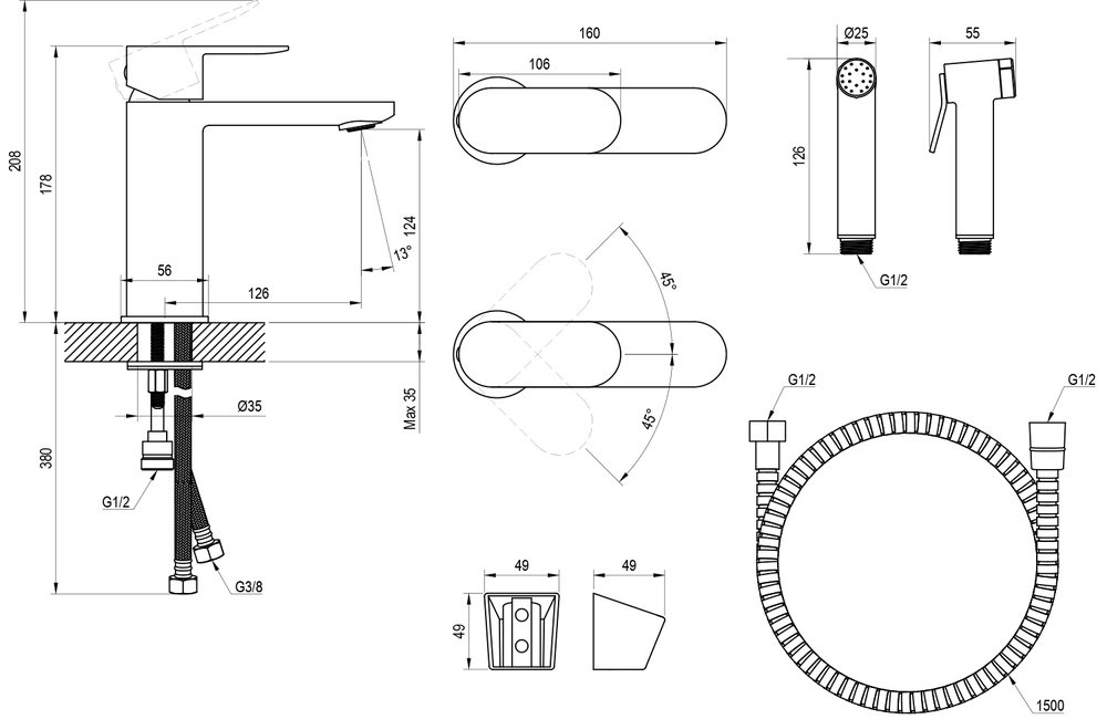 Mitigeur de lavabo sur pied avec bidet Chrome II, sans bonde