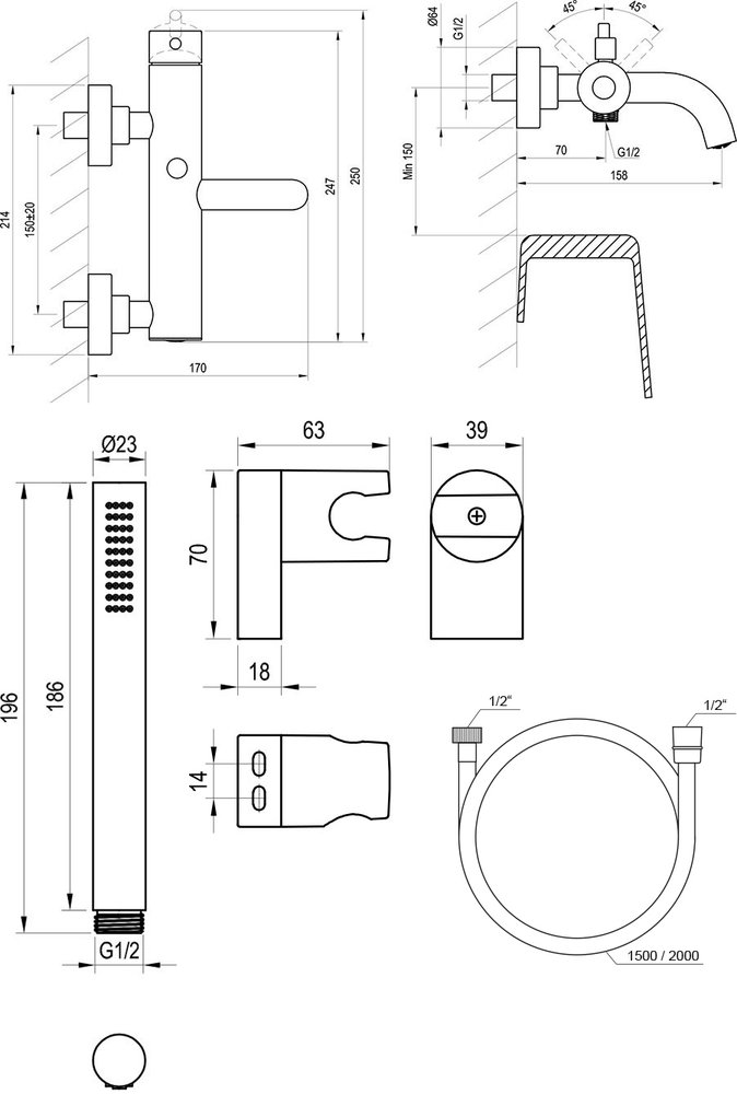 Mitigeur mural de baignoire Espirit ES 022 avec set de douche