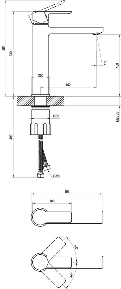 Mitigeur de lavabo sur pied sans bonde Solar 014.00